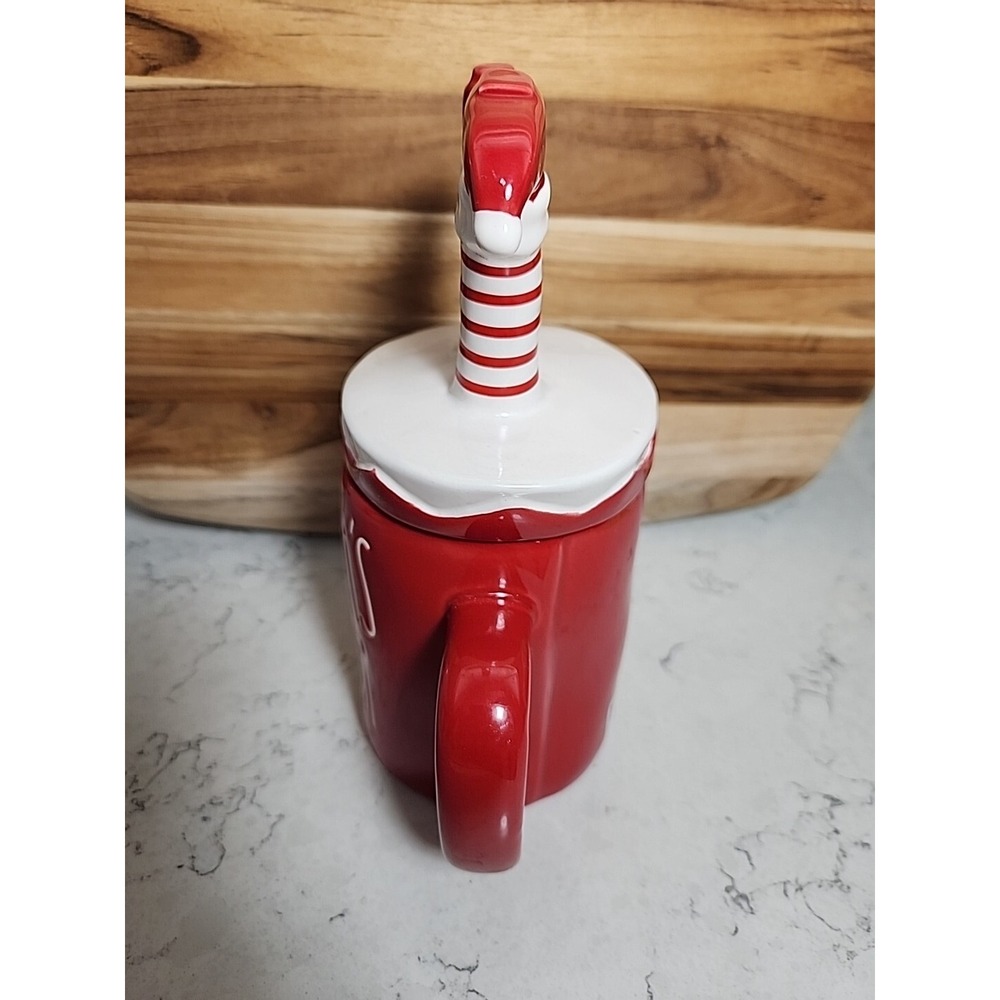 Rae Dunn SANTA'S HELPER Mug w Elf Legs Topper Christmas Red White 2020 VHTF - Picture 9 of 11